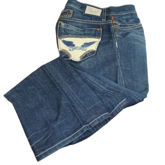 Robin’s Jean Torrent Wing Studded Pockets Vintage Dark Wash Straight, SZ 38/34 - Picture 6 of 9